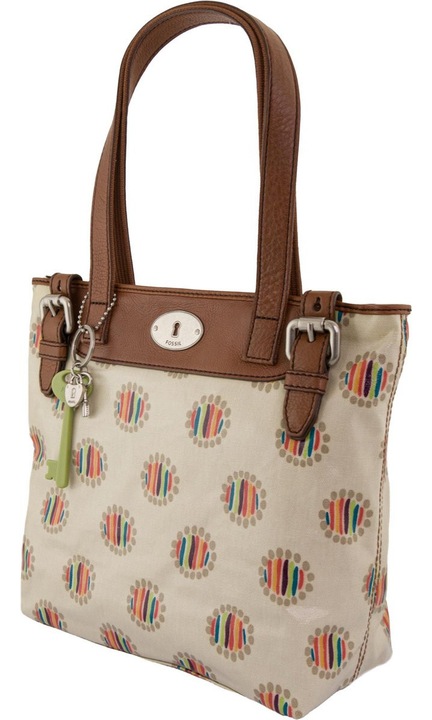 Fossil Key-Per Shopper válltáska, 29x35x11,5 cm, marhabőrből és textilből, munkába és vásárláshoz