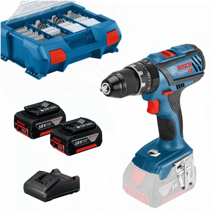 Masina de gaurit si insurubat cu percutie cu 2 acumulatori, Li-Ion, 18 V, 3 Ah, 63 Nm, led iluminare, valiza plastic, accesorii BOSCH GSB 18V-28