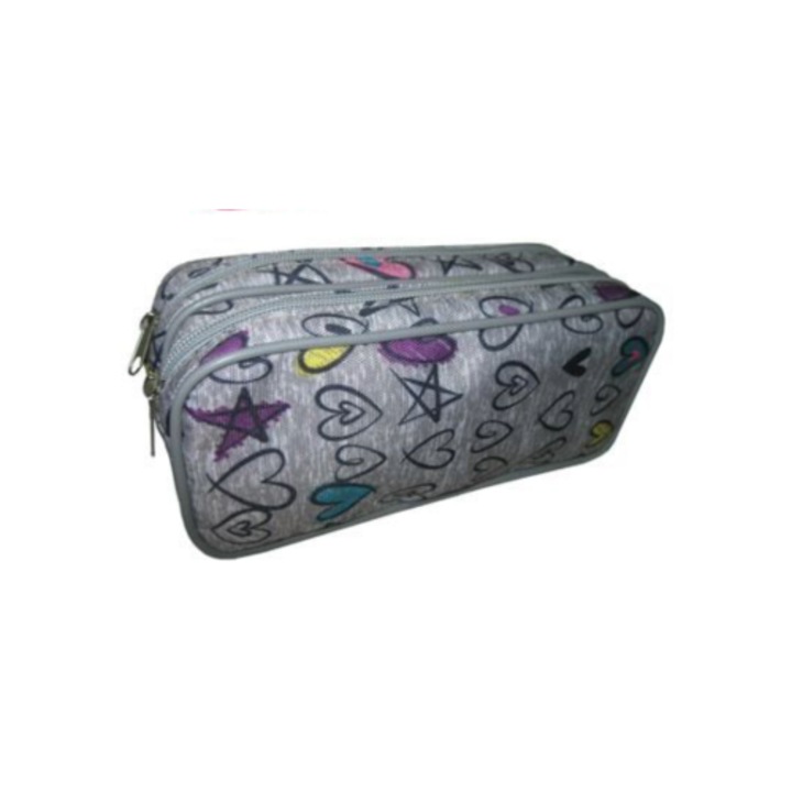 Penar pentru rechizite 21x7x9 cm, penar incapator pentru scoala, gri