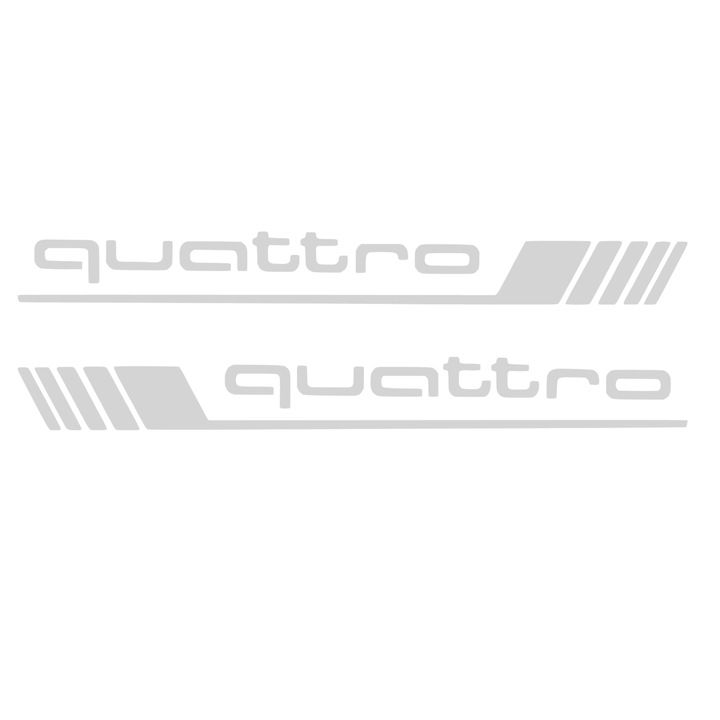 Sticker Decorativ Audi Quattro 40x5 cm dimensiune/ 2 bucati, argintiu