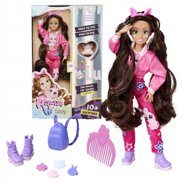 Комплект кукли Kawaii Hi Fashion, 10 аксесоара, многоцветни, 26x5 см