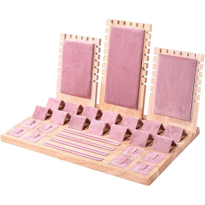 Fa ékszertartó állvány, párnázott tárolóhelyekkel - CN