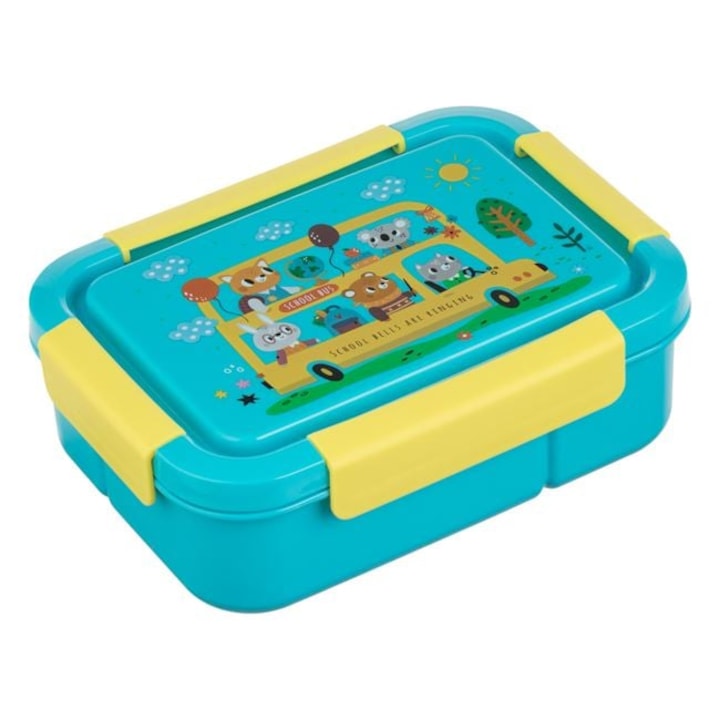 Кутия за обяд за училище или детска градина, 5 отделения, ученическа чанта и номер, тюркоазено 5, 1.5 л, пластмаса за хранителни цели