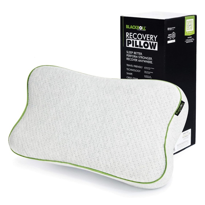 Blackroll® Recovery párna (50 x 30 cm), Párna a pihentető alváshoz, Ergonomikus párna utazótáskával, Viszkóz memóriahabos nyakpárna, Németországban készült