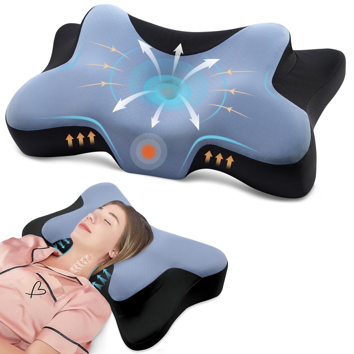 Perna Donama din Spumă cu Memorie, Ergonomică pentru Cap și Gât, 50x30cm