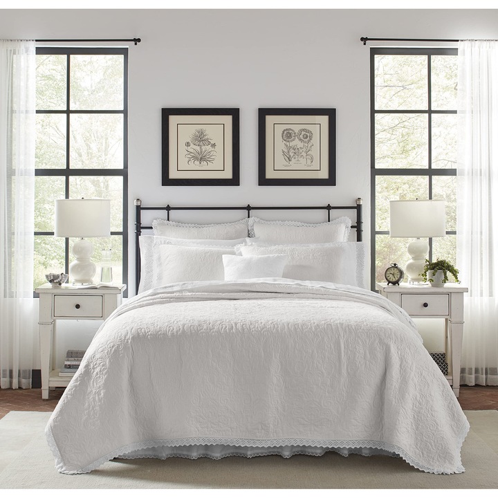 Laura Ashley Home paplanhuzat-garnitúra - 100, légáteresztő és könnyű ágyneműhuzat hozzáillő párnahuzatokkal, előmosott az extra puhaságért, pamut, fehér, king size