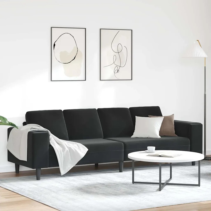 Canapea VidaXL, neagra, din catifea, design modern, 250x77 cm