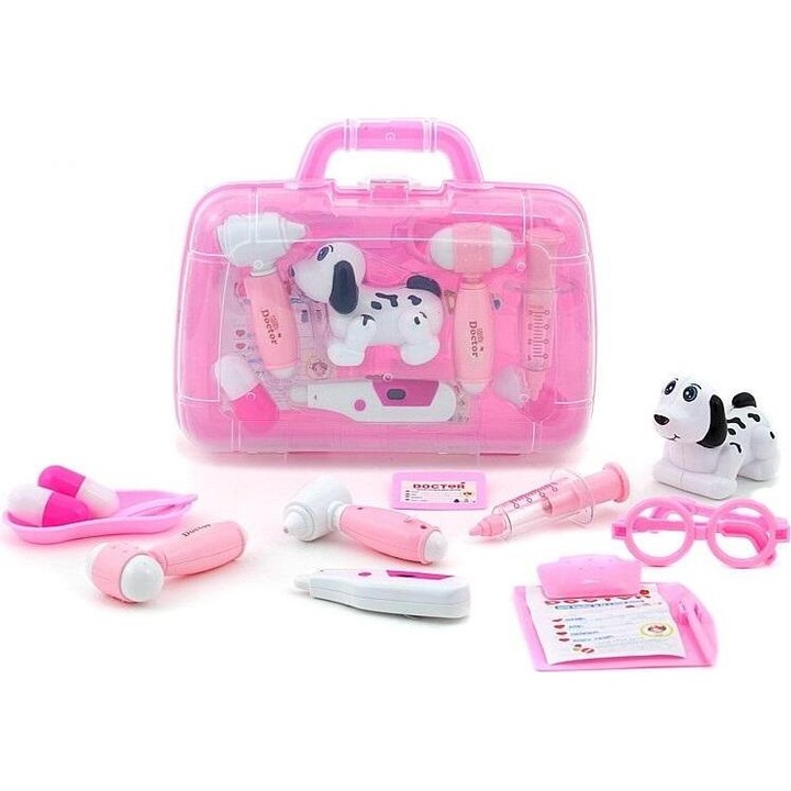 Set joaca doctor, Adar, valiza veterinara, cu lumina si sunet, roz
