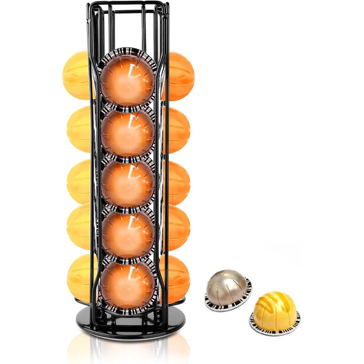Поставка за 20 капсули Nespresso Vertuoline, стомана, вертикална, 32x11.5 см, черна