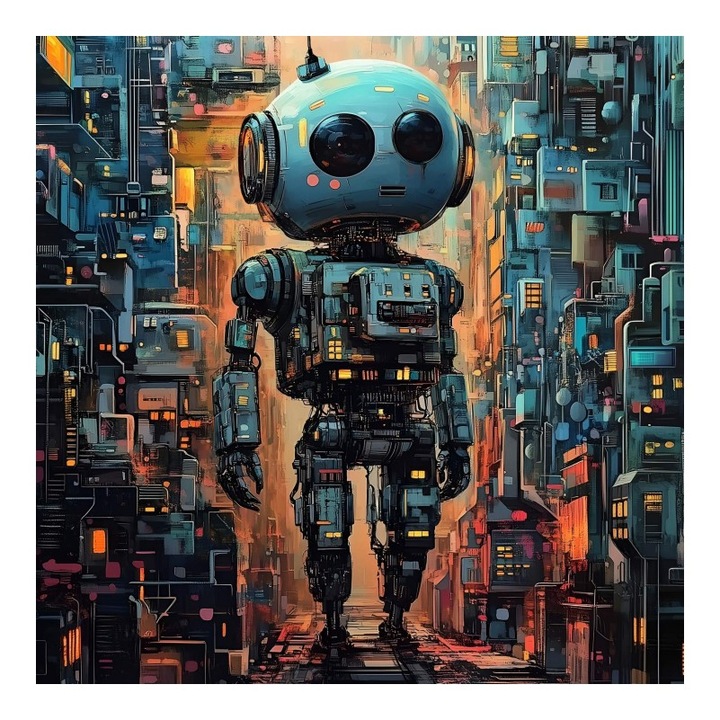 Material textil, Panou din tricot french terry 55x75 cm Cybercity Robot, bumbac 95%, elastan 5%