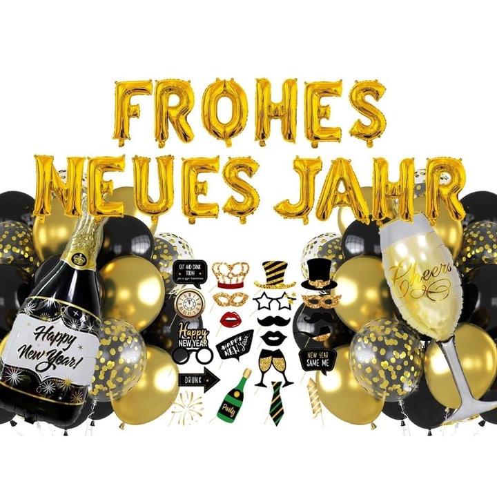 Set Baloane de Anul Nou XXL 72 piese Aurii