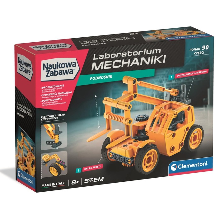 Set de constructie Clementoni, Laboratorium mecaniki, design modern, mecanisme wahacz si sistem de directie, multicolor