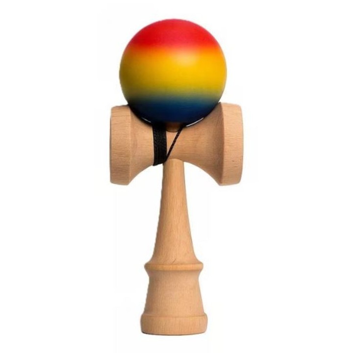 Interaktív Kendama Játék, ZUBI HOME, Fából készült, 18 cm, Ügyességi Játék Gyermekeknek és Felnőtteknek, Piros/ Sárga/ Kék