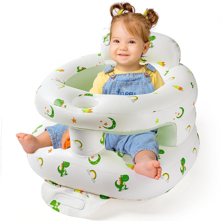 Wuciray® Scaun de Masa pentru Bebelusi si Copii Scaun gonflabil pentru bebelusi 6 Luni + Stabil cu pompa de aer incorporata Alb