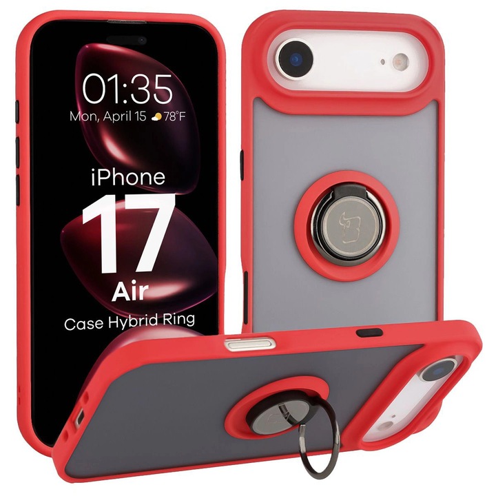 Husa, Bizon Case Hybrid Ring pentru iPhone 17 Air, Colorata Cu Rama Rosie