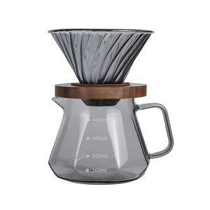 Set preparare cafea pour-over, carafă din sticlă rezistentă la căldură, filtrul V60, bază din lemn, 400ml