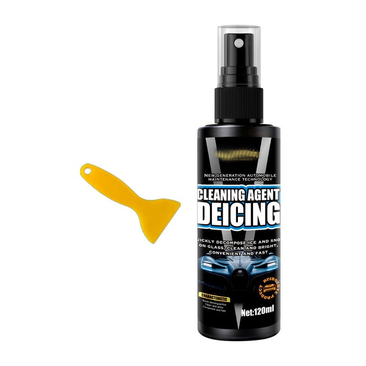 Dezghetator parbriz 120ml cu racleta profesionala, eficienta -45C, aplicare pe multiple suprafete