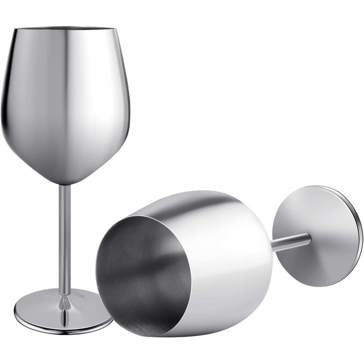 Комплект от 2 чаши от неръждаема стомана, гланцово покритие, вместимост 500 мл, 21x7,5 см, сребърни