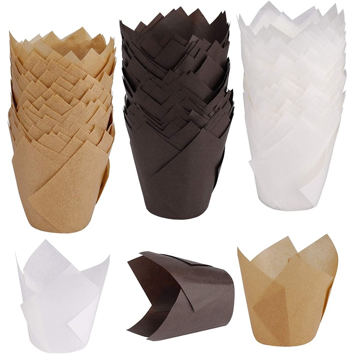 Tulipán sütőforma, 150 db, élelmiszeripari papír, többszínű, 5x8cm