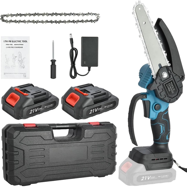 Mini fierastrau electric fara fir, cu lant 6 inch si 2 acumulatori 2000mah, 48V