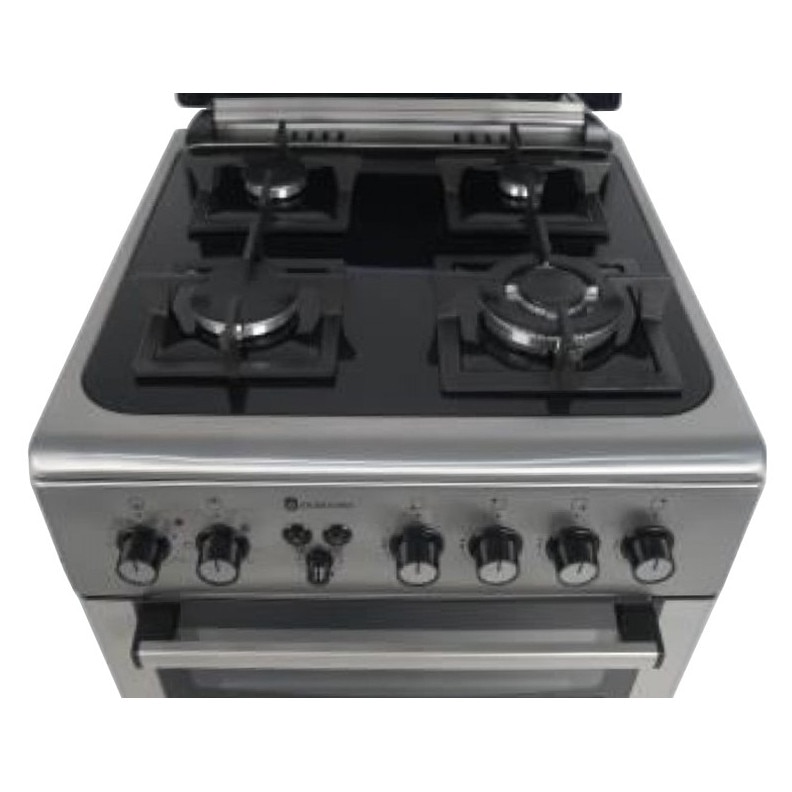 Pachet Aragaz mixt Studio Casa Duetto FM60/60 cm., 2 cuptoare si Hota decorativa sticla neagra, Cuptor electric + Cuptor gaz, 4 arzatoare gaz, Ventilator, Aprindere electrica, Inox/ Sticla neagra
