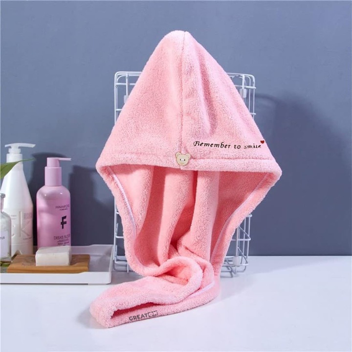 Turban Prosop GREATON, Microfibra, Roz, 62x22cm, Uscare Rapida
