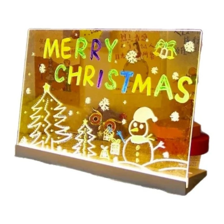 Tabla Interactiva cu Iluminare LED, 30x20cm, cu Suport, Acrilica si Reutilizabila, Markere Colorate – Pentru Mesaje, Desene si Decoratiuni, Joynix