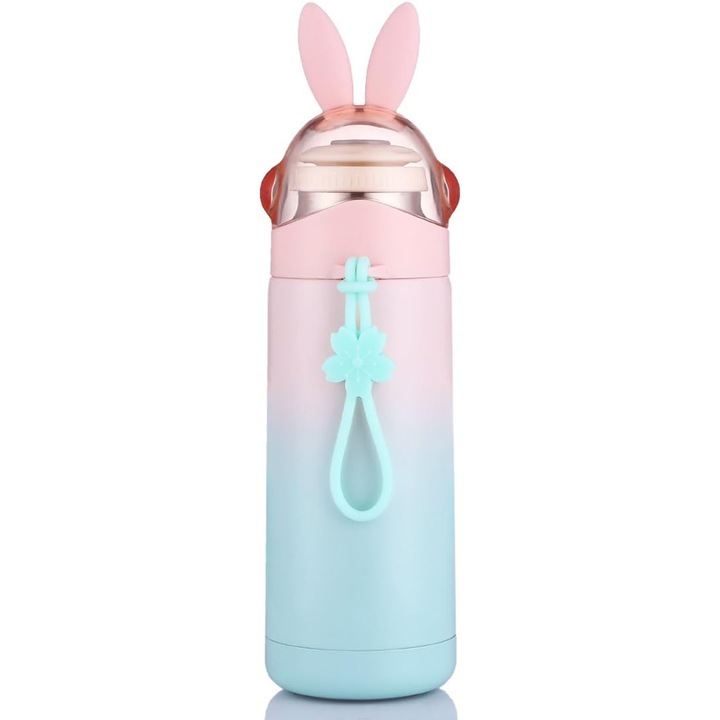 Termos copii Herusi, 350ml, roz, izolatie dubla, model iepuras