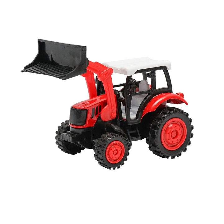 Tractor agricol de jucarie pentru copii, cu incarcator frontal, plastic durabil, OFF-ROAD VEHICLE, Culoare Rosu, 12cm