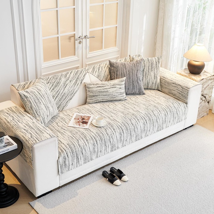 Husa pentru canapea Peiaw, 90x240 cm, antiderapanta, alb-negru