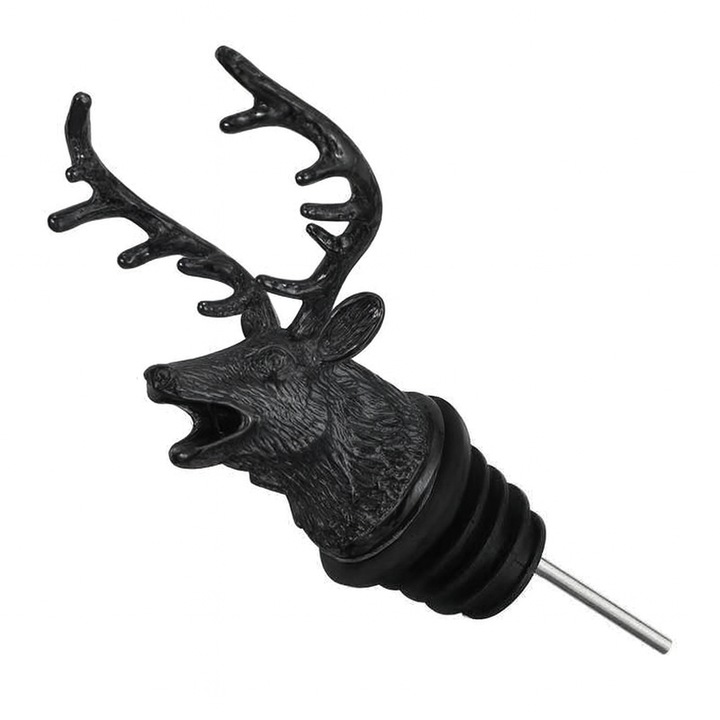 Aerator sticle de vin, Zola, in forma de cerb, inaltime 10 cm, din otel inoxidabil, negru