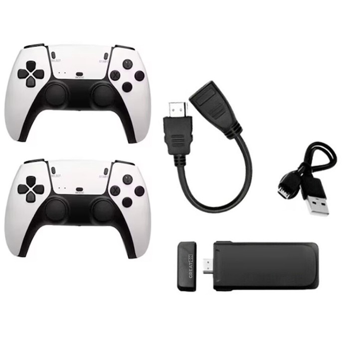 GREATON Hordozható Retro Konzol Két Vezeték Nélküli Kontrollerrel, 20 000 Játék, HDMI Csatlakozás, 2,4 GHz, 4K, 64 GB, Fehér
