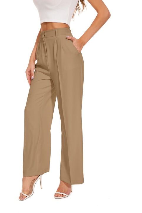 Pantaloni largi pentru femei FUNYYZO, talie inalta, maro, material respirabil, XS INTL