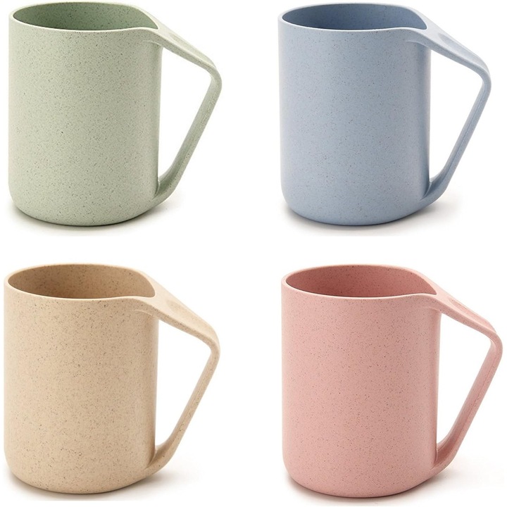 Enforose, 4 darabos környezetbarát búzaszalma bögre készlet, 13,5 oz, ergonomikus kialakítás, természetes színek