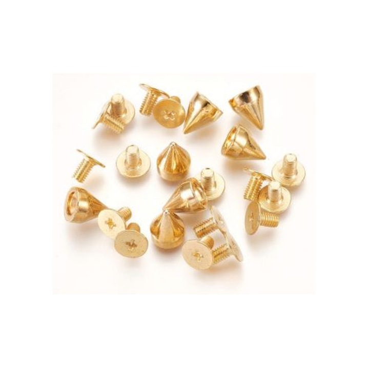 Set 50 bucati Tinte metalice aurii cu surub 9x7mm decorative ornare din metal pentru genti pantofi jachete curele DIY