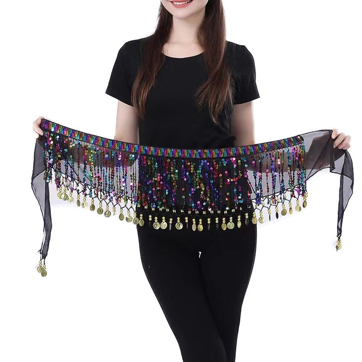 Fusta de dans pentru solduri, TRADERPLUS, cu monede si paiete, negru