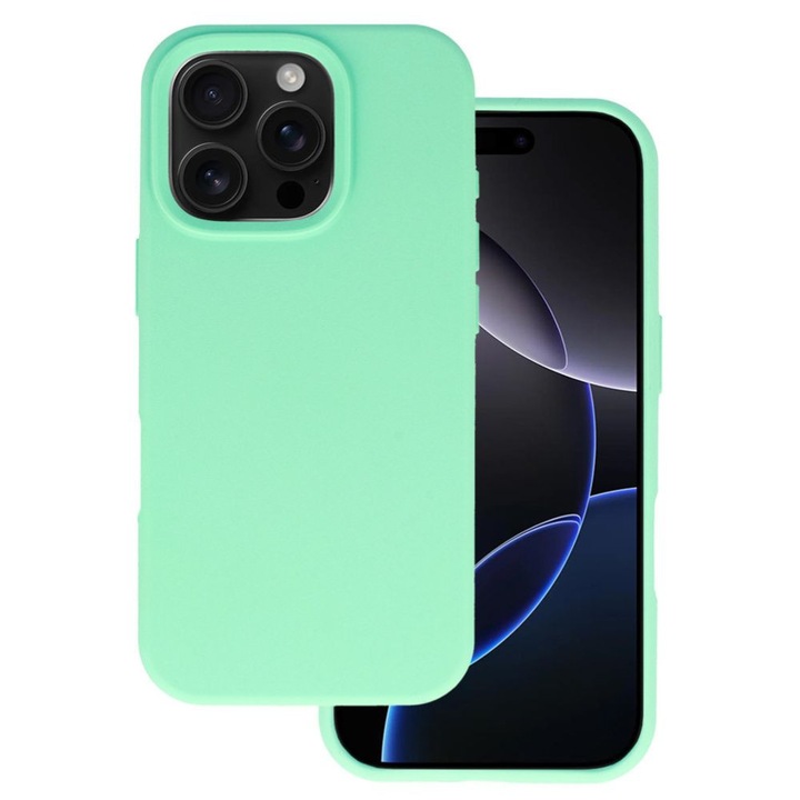 Кейс, съвместим с Apple iPhone 16 Pro Max, G-Tech Silicone Lite, Гъвкав силикон, Микрофибърна вътрешност, Ментов цвят