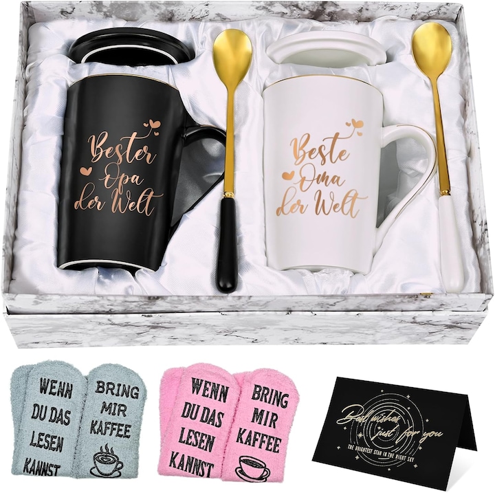 Ajándékkészlet szülőknek, bögre+zokni, németül írva - CN