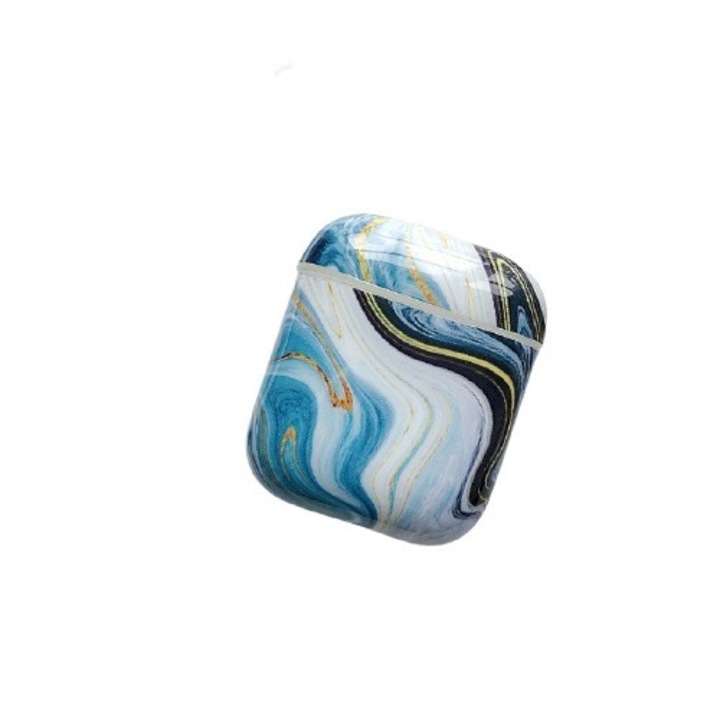 Husa pentru AirPods cu Inel Prindere Marble Albastru