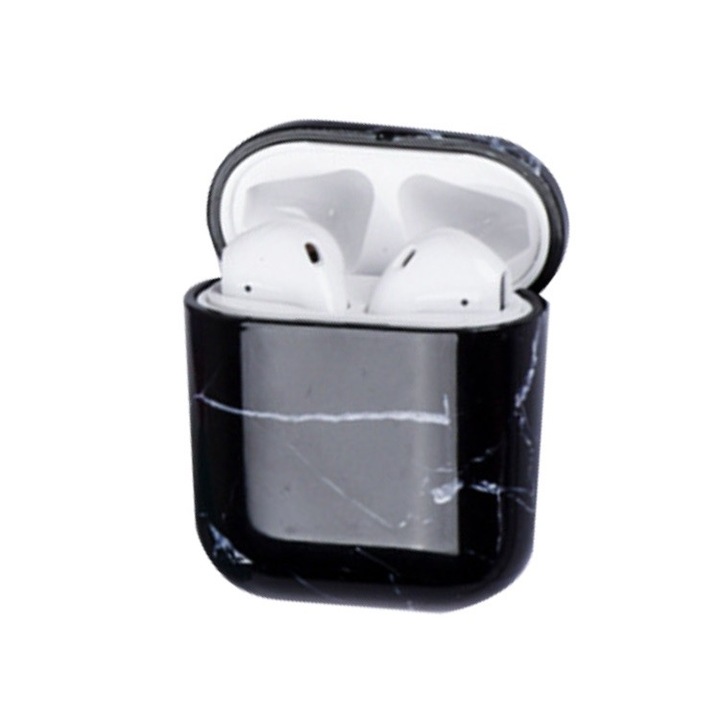 Husa pentru AirPods cu Inel Prindere Marble Negru