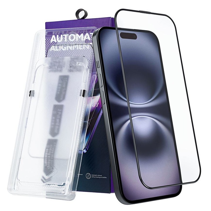 Протектор за екран от закалено стъкло с рамка за iPhone 17 Pro Max, цял екран, черни ръбове