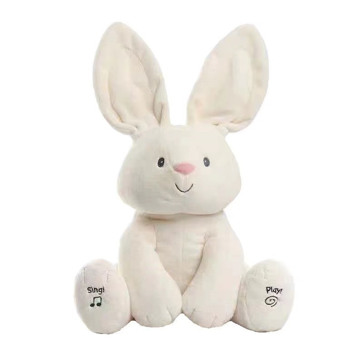 Interaktív plüss nyuszi, fehér, 30x20x15cm, zenével és hangokkal