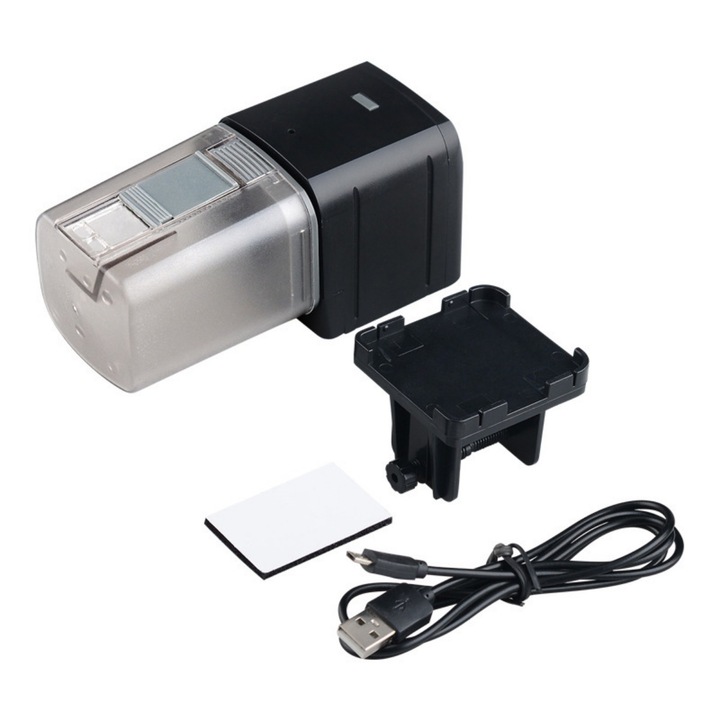 Hranitor automat pentru pesti de acvariu, Plastic, Negru