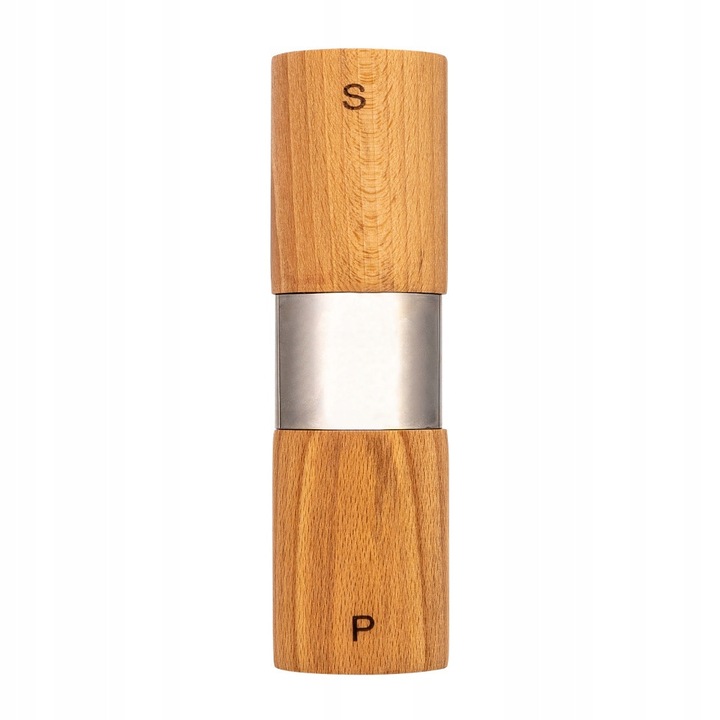 Rasnita De Lemn, Superbutelki, Cu Doua Fete Pentru Piper, Sare, Rasnita Manuala Cu Mecanism Ceramic (Sare) Si Metalic (Piper), Design Inovator, Rezistenta La Umiditate, 18 cm, Lemn Natural