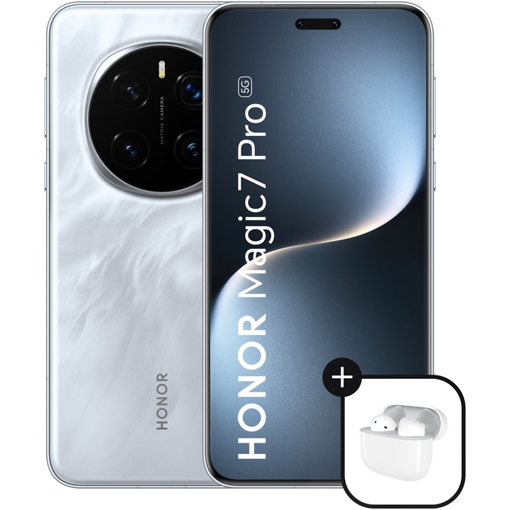 Telefon mobil HONOR Magic 7 Pro, Dual SIM, 12GB RAM, 512GB, Lunar Shadow Grey + Casti HONOR Choice Earbuds X7e Active