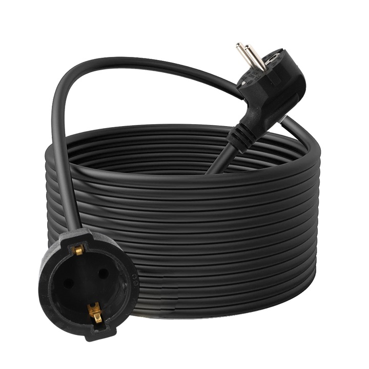 Cablu prelungitor electric 20 m, Cauciuc, Negru