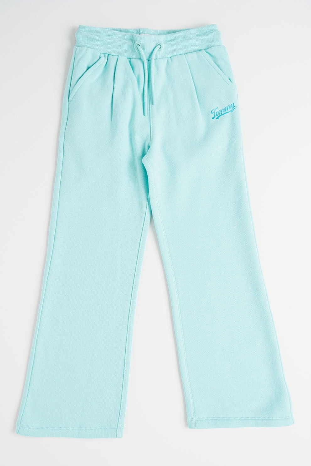 Tommy Hilfiger, Pantaloni de trening cu buzunare laterale si snur, Verde menta, 164 CM