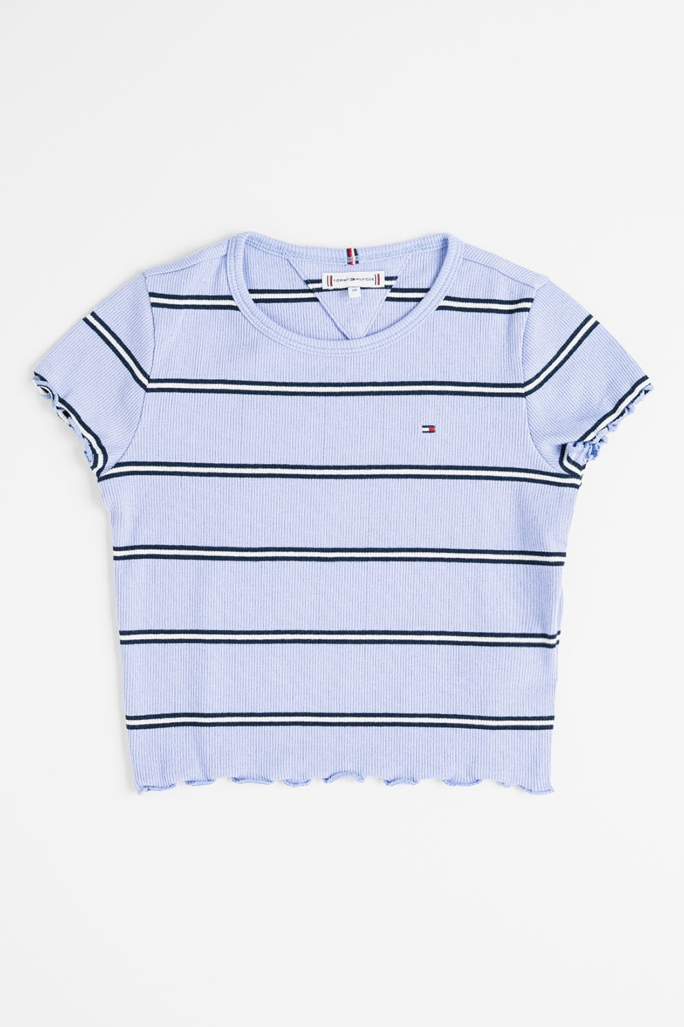 Tommy Hilfiger, Tricou crop slim fit Essential, Alb, Albastru ultramarin, Lila, 170 CM