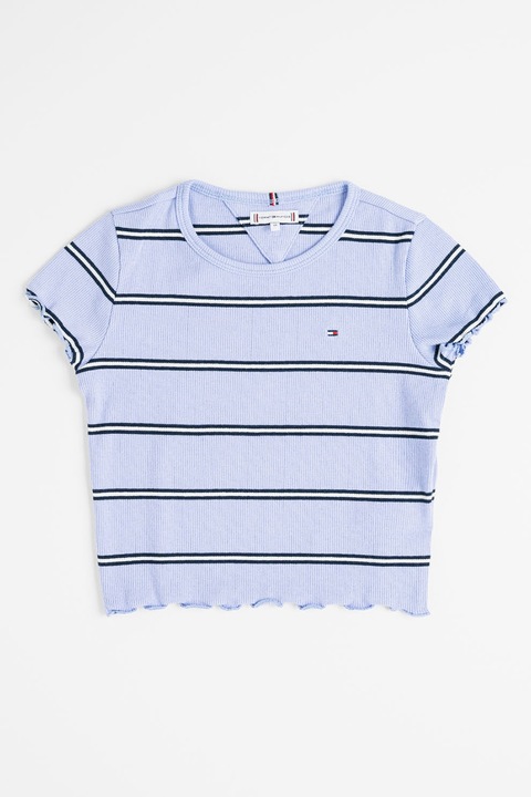 Tommy Hilfiger, Къса слим тениска Essential, Бял/Ултрамарин синьо/Лилав