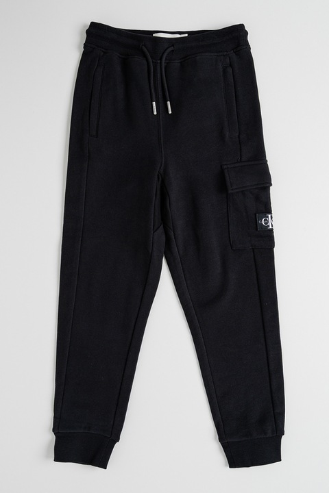 CALVIN KLEIN, Bő fazonú cargo szabadidőnadrág logós részlettel, Fekete, 152 CM